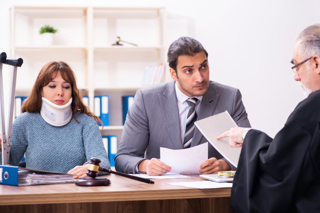 Woman At A Courthouse With Her Lawyer